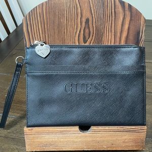 GUESS Black Logo Large Zip Wristlet Clutch Bag